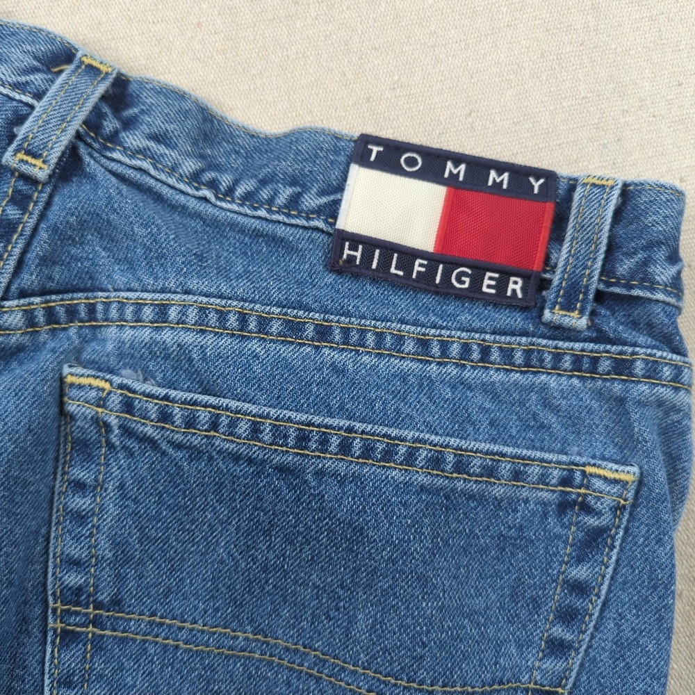 Vtg Tommy Hilfiger Jeans Mens 30 Blue Boot Cut Big Flag Made in USA